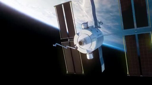 Animated rendering of the Starlab space station flying in space over the Earth