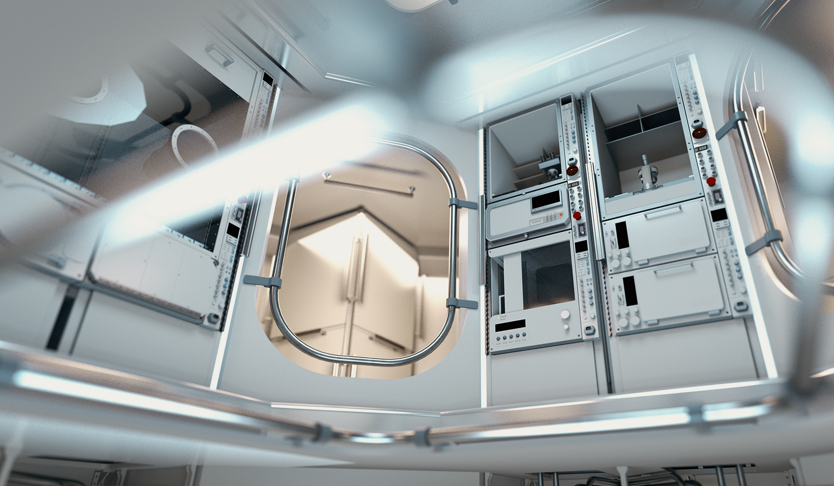 Futuristic medical equipment inside sterile laboratory
