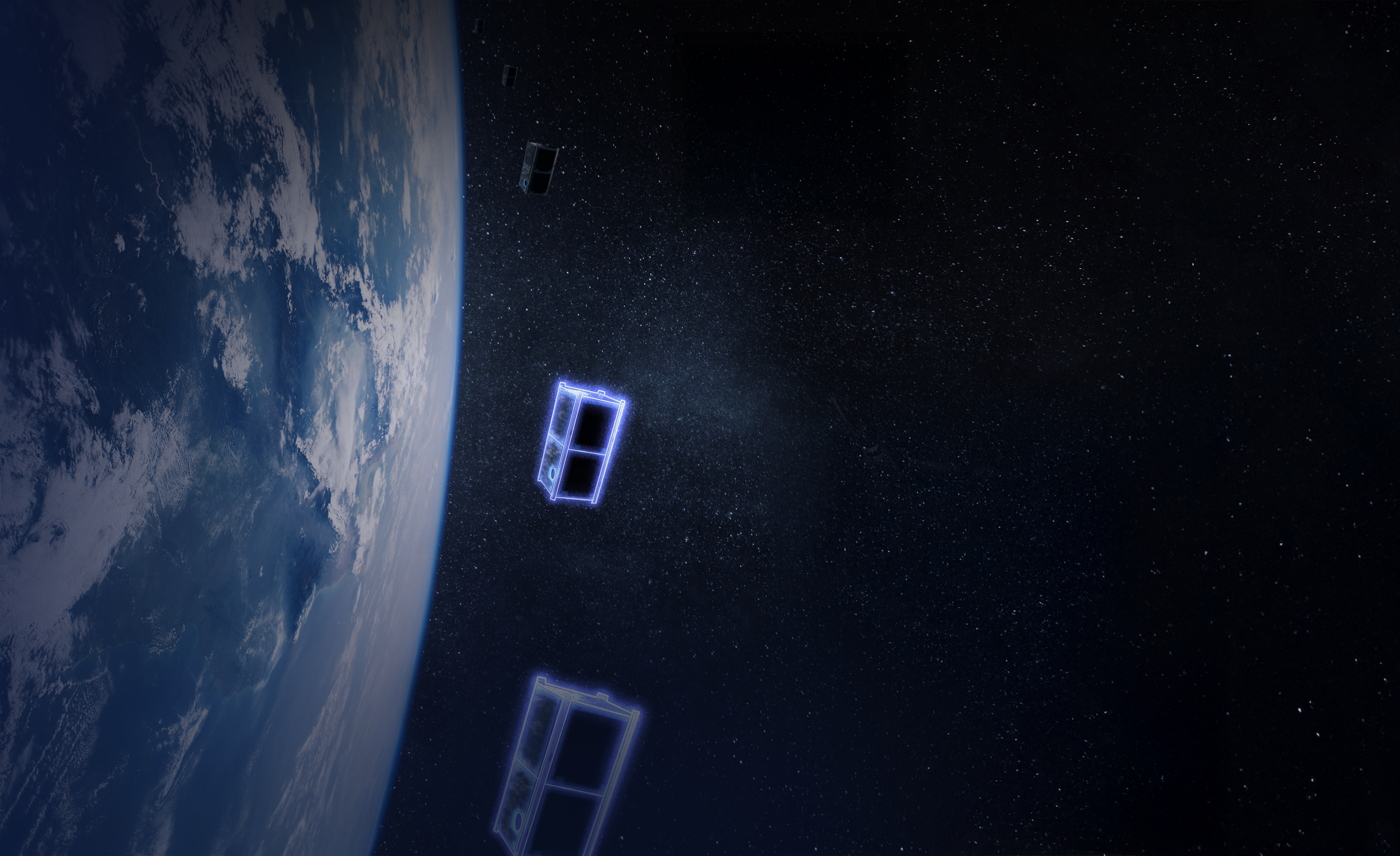 Neon windows floating above Earth in space