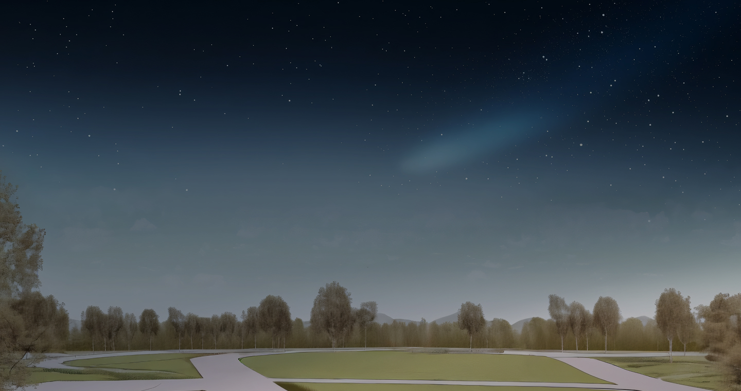 Night sky over tranquil park with comet