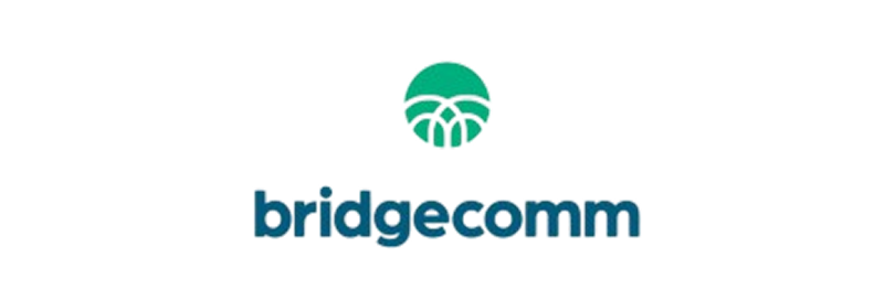 BridgeComm logo with stylized green bridge icon