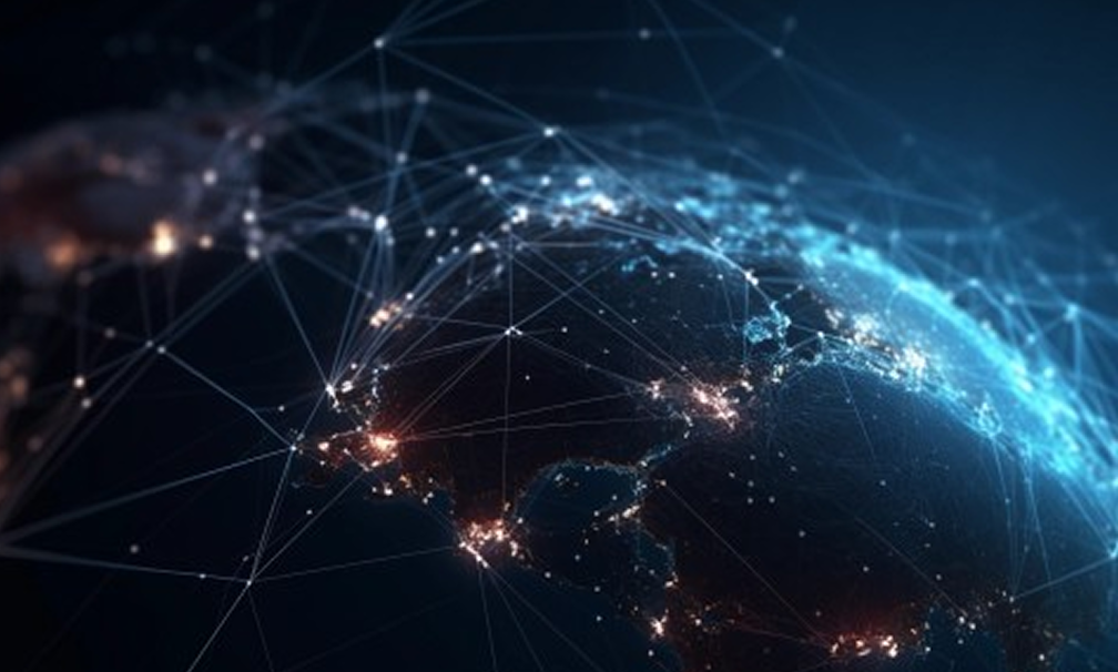 Illuminated network nodes on digital global map