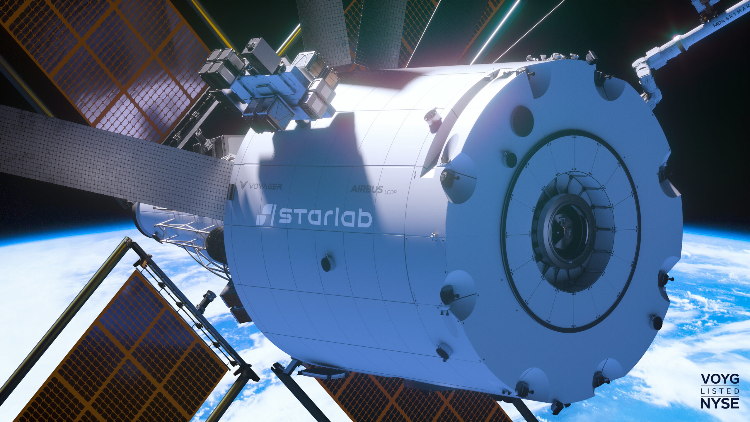 Illustration of a Voyager space station orbiting Earth