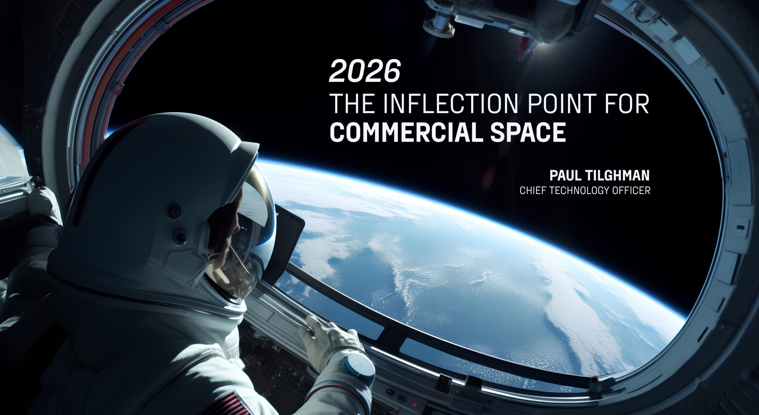 Astronaut viewing Earth from spaceship, 2026 commercial space