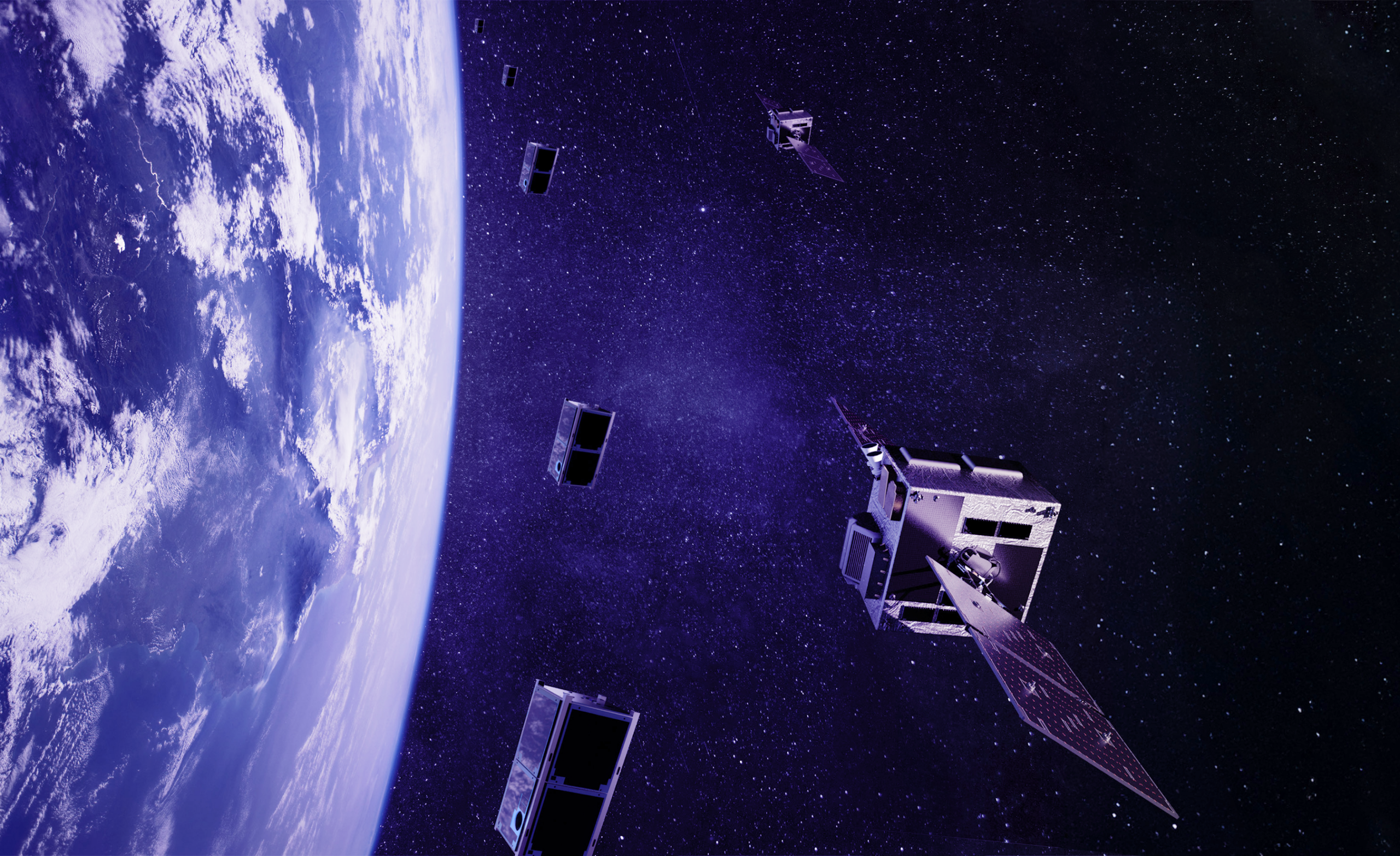 Satellites orbiting Earth in space