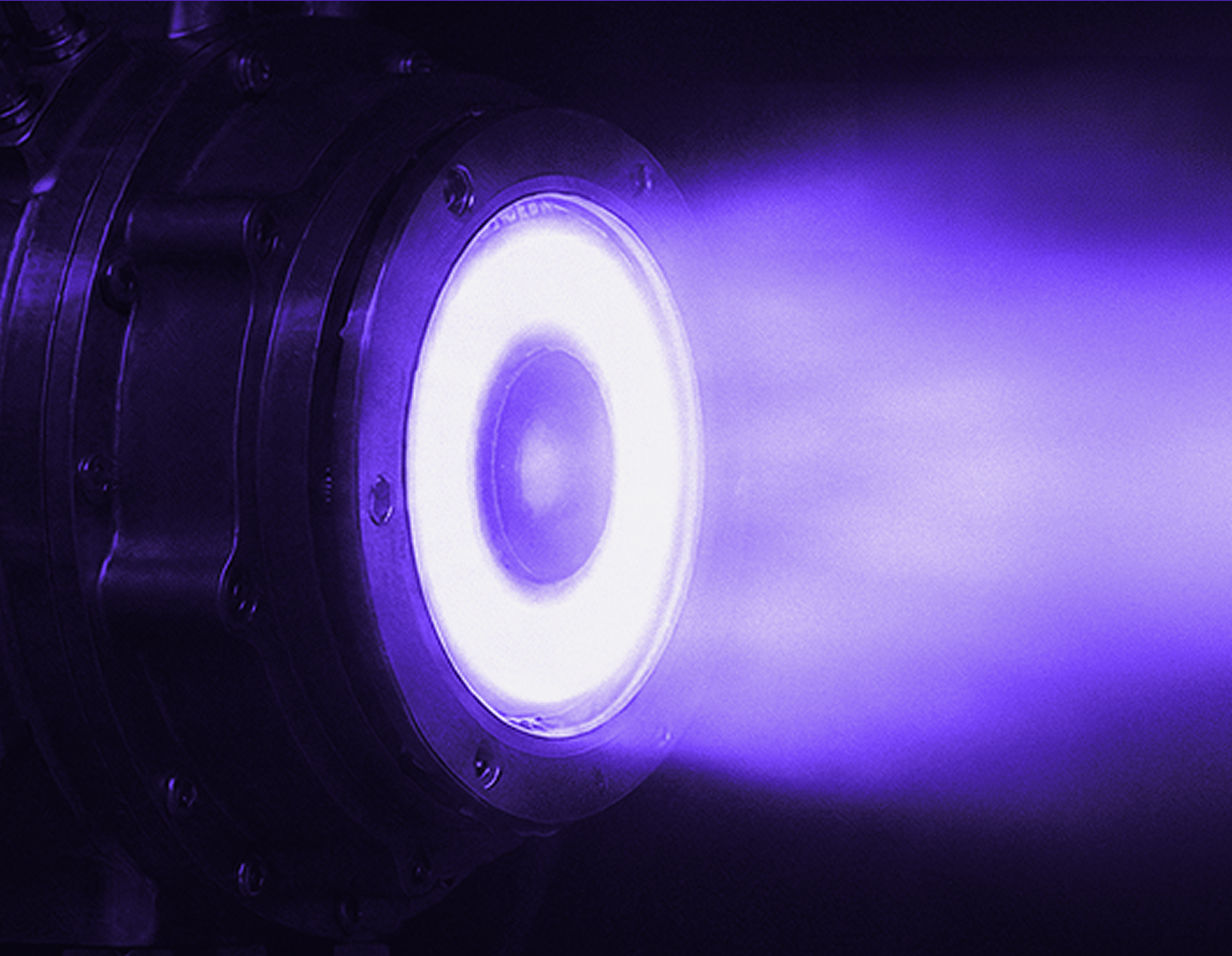 Purple plasma thruster in operation