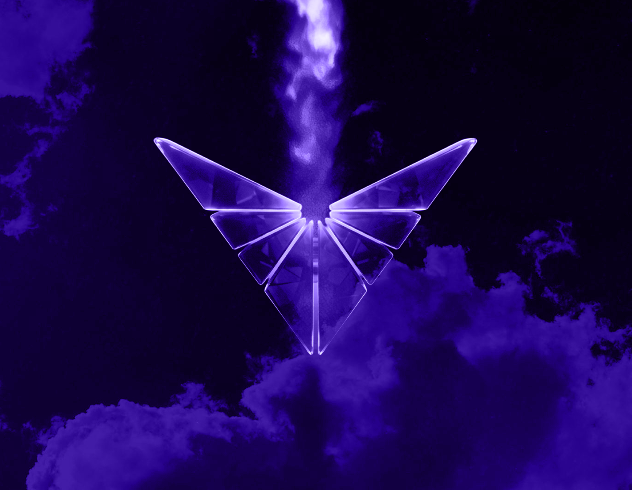 Abstract purple butterfly with glowing wings