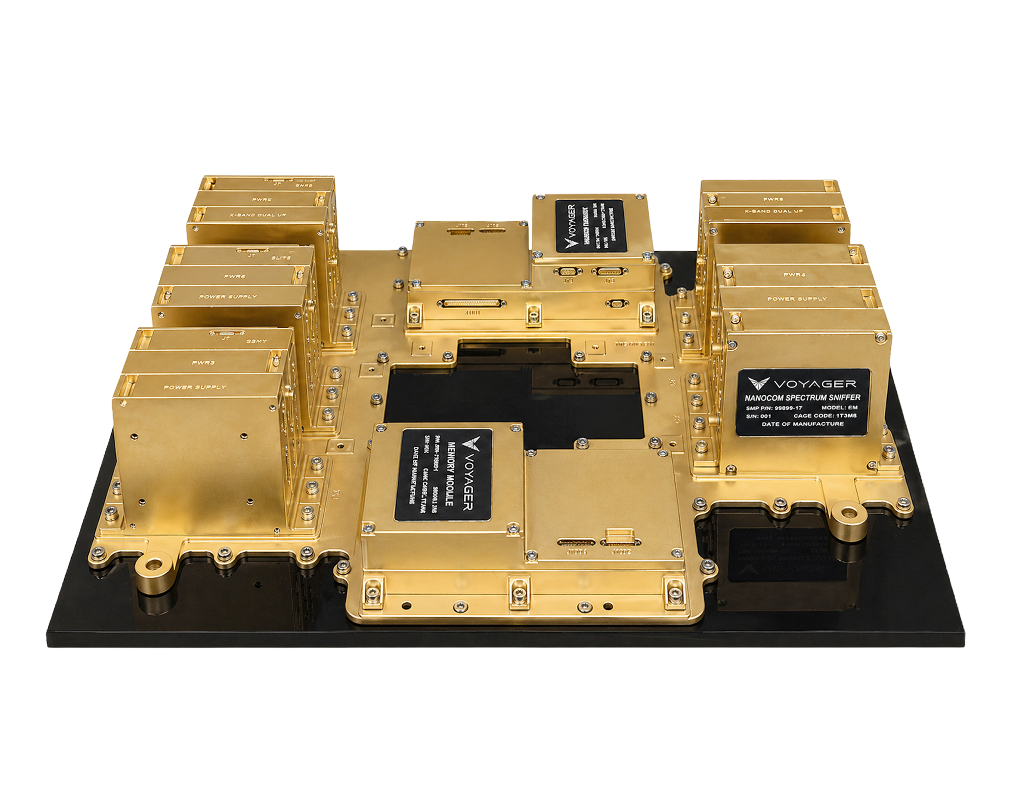 Gold satellite component on black base