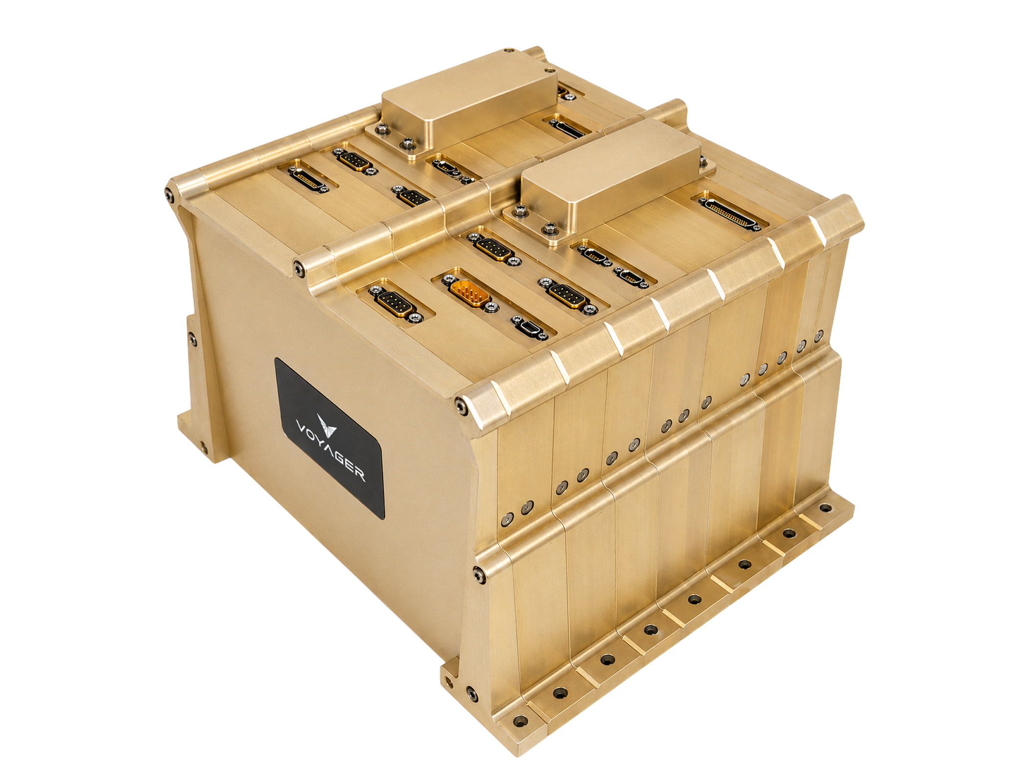 Gold Voyager electronic device with multiple connectors.