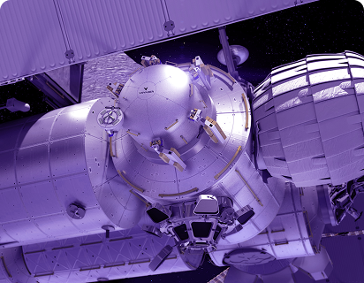 Space station module in purple light
