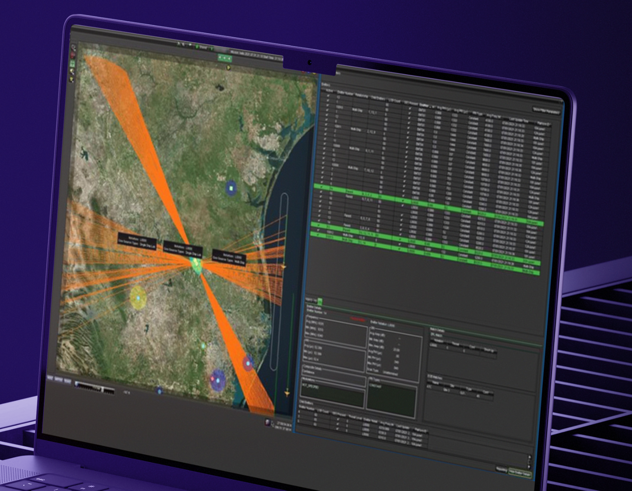 Laptop displaying geographic mapping and data analysis software.
