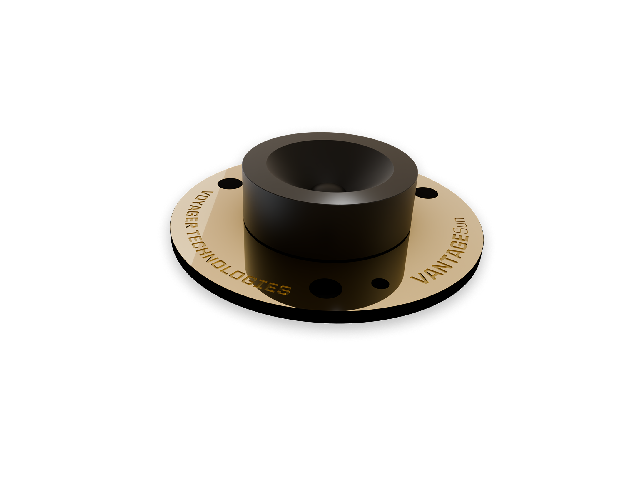Gold flange with black socket and branding