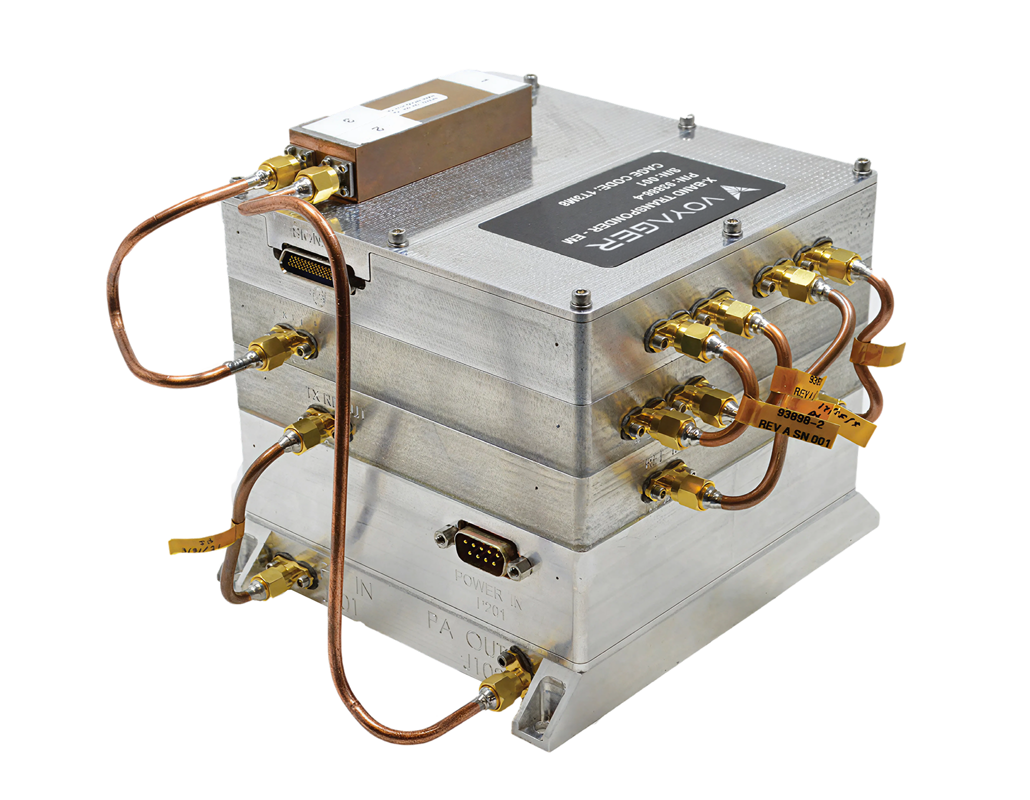 Space satellite communication module with copper wires.
