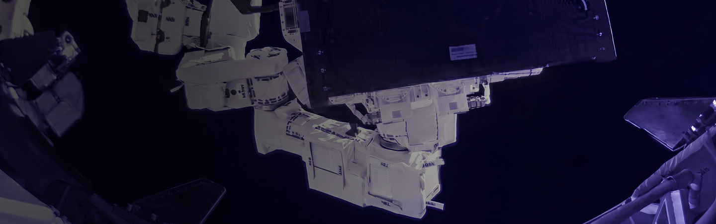Space station robotic arm in operation
