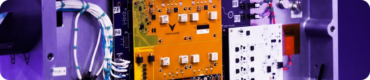 Colorful electronic circuit boards and wiring close-up.