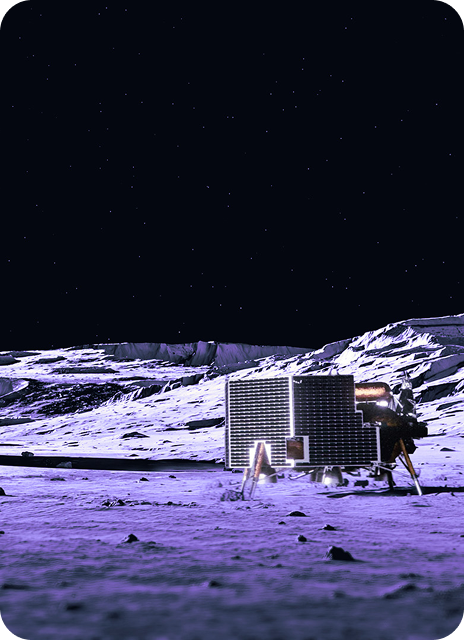 Lunar lander with solar panel under starry sky